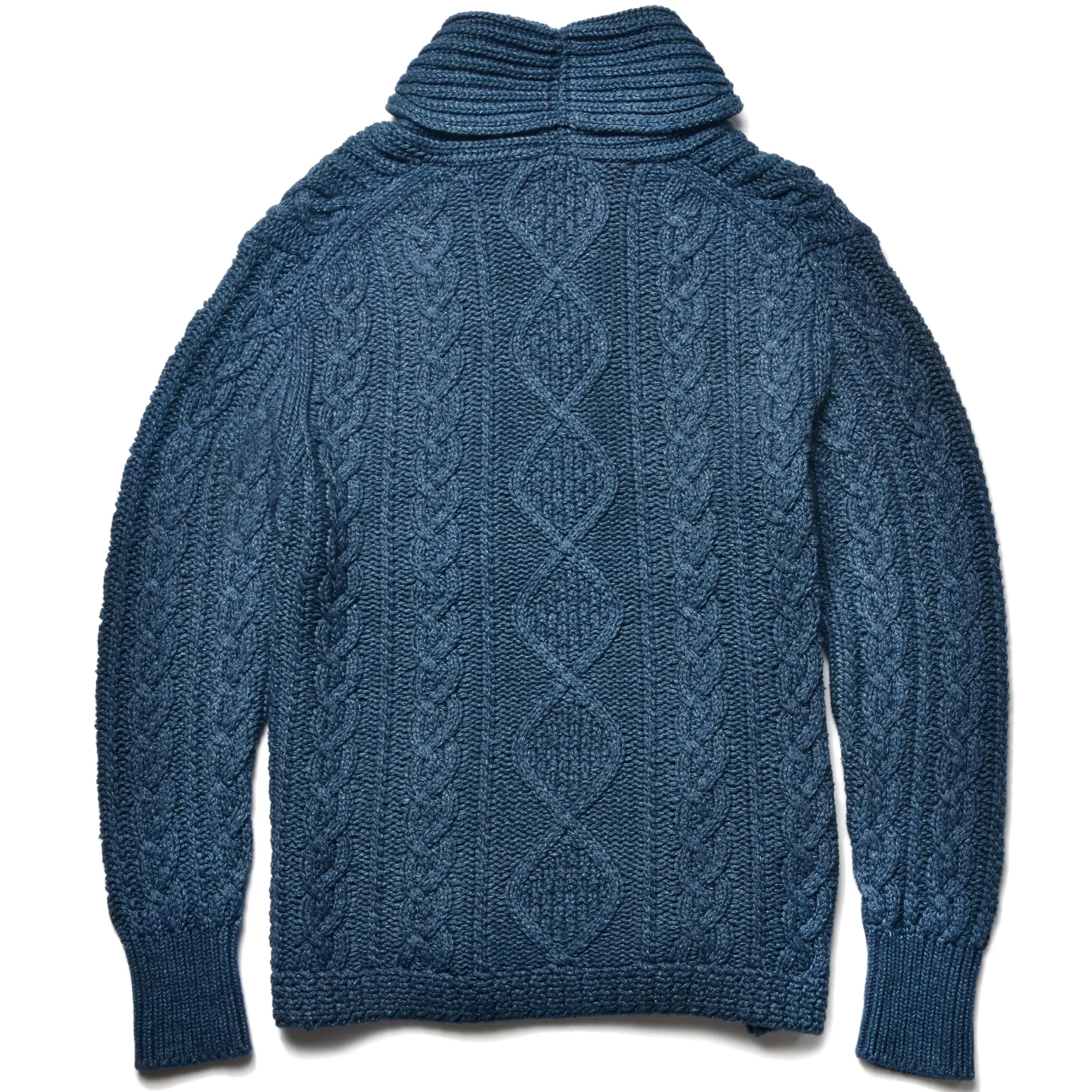 The Real McCoy's Knitwear^ Aran Shawl Collar Cardigan Indigo