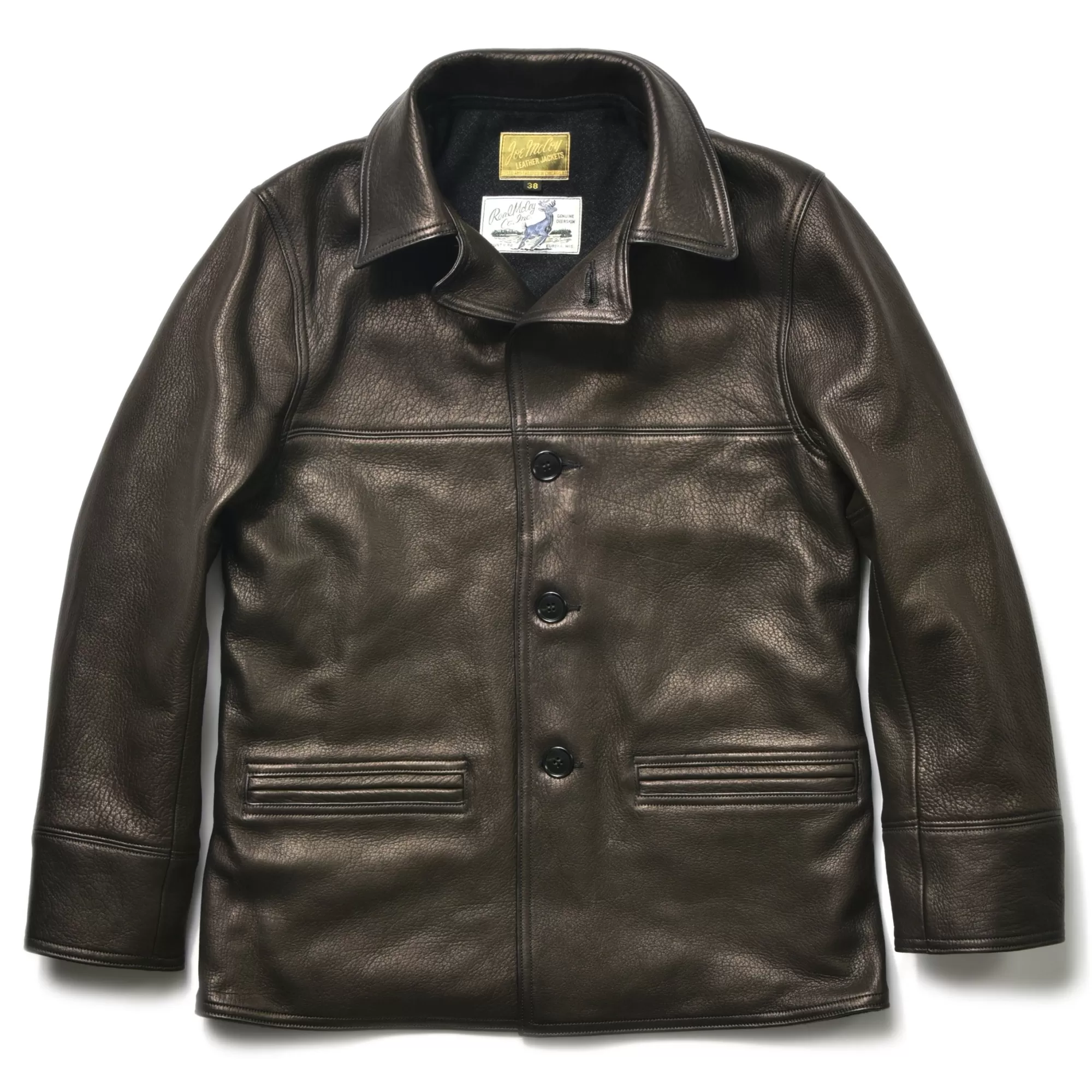 The Real McCoy's Leather^Deerskin Car Coat 030 Black