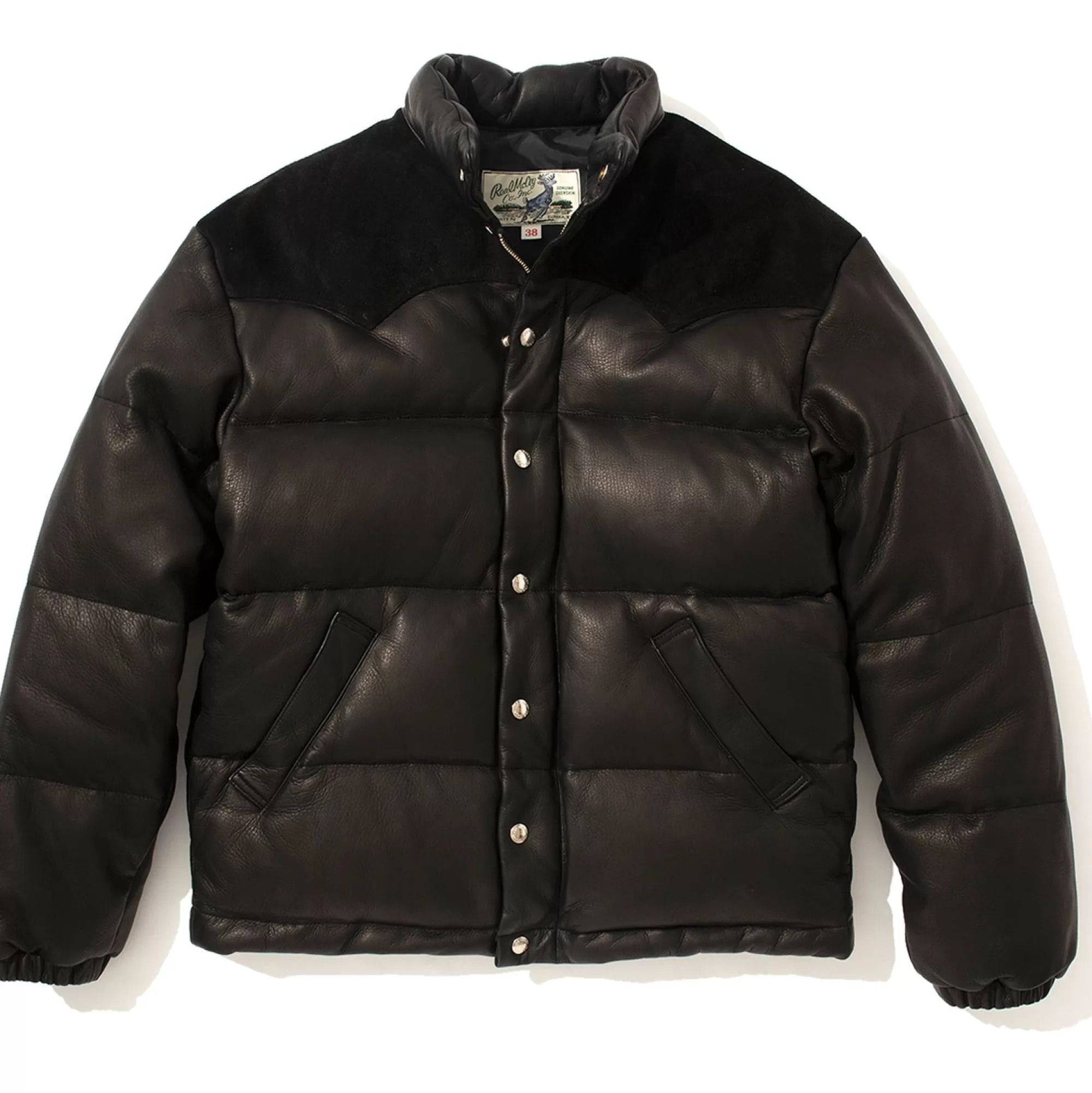 The Real McCoy's Leather^Deerskin Down Jacket Black