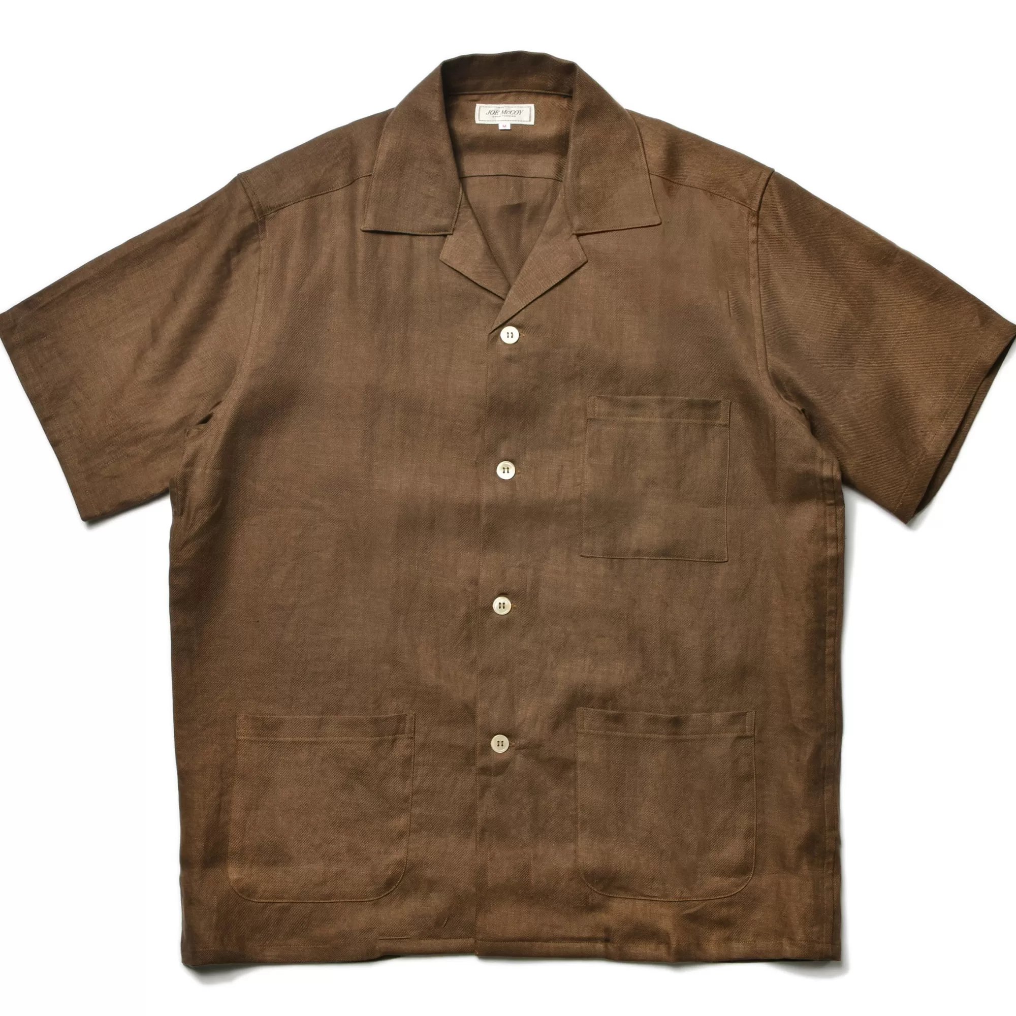 The Real McCoy's Shirts^Linen Open Collar Shirt 050 BROWN