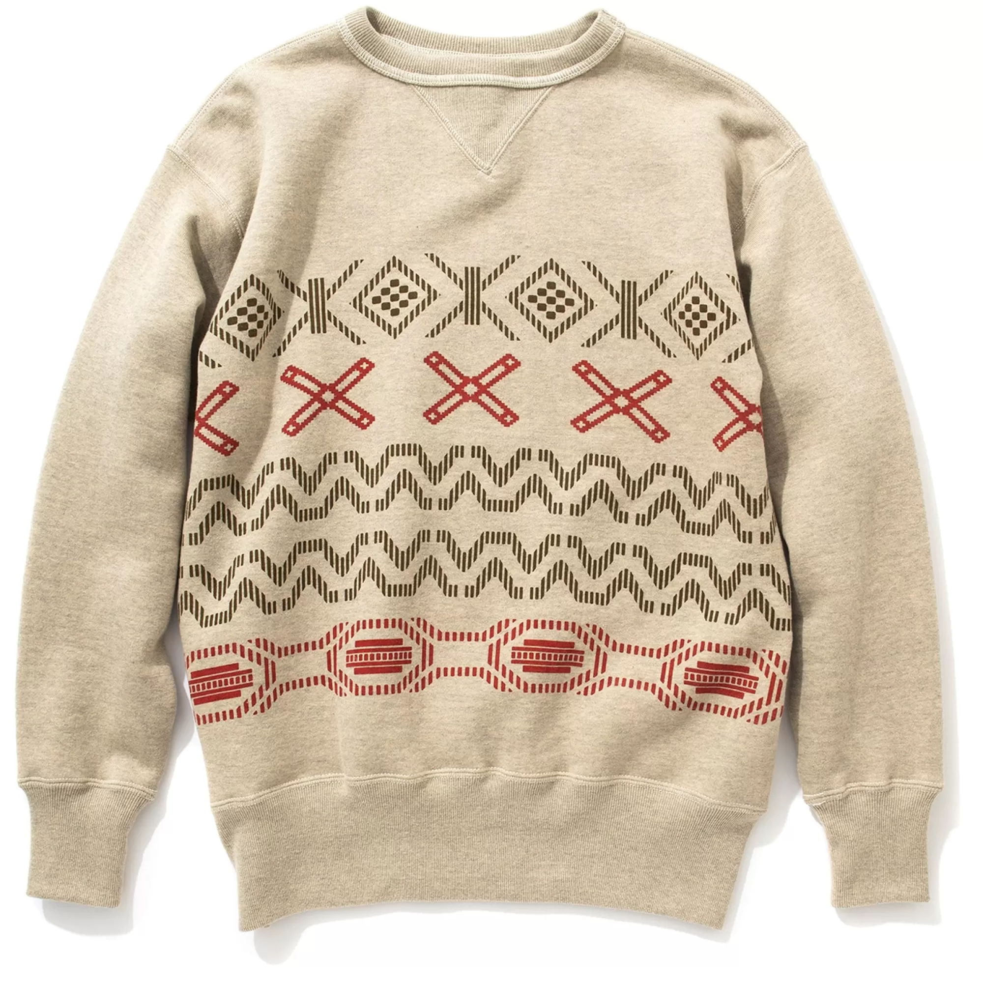 The Real McCoy's Sweatshirts^Printed Native Pattern Sweatshirt Oatmeal