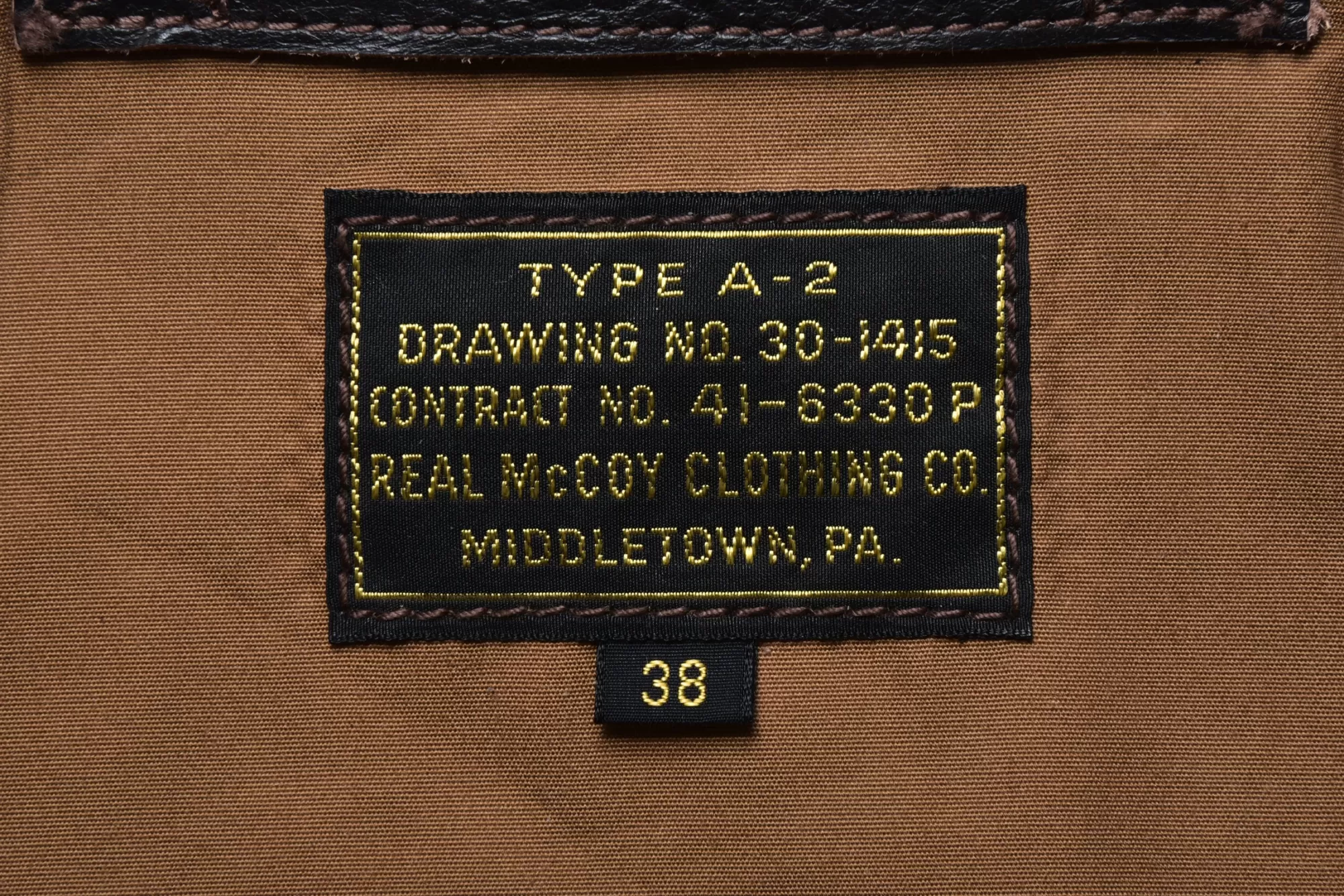 The Real McCoy's Leather^Type A-2 Real Mccoy Mfg. Co. (Model 220) 051 Seal Brown