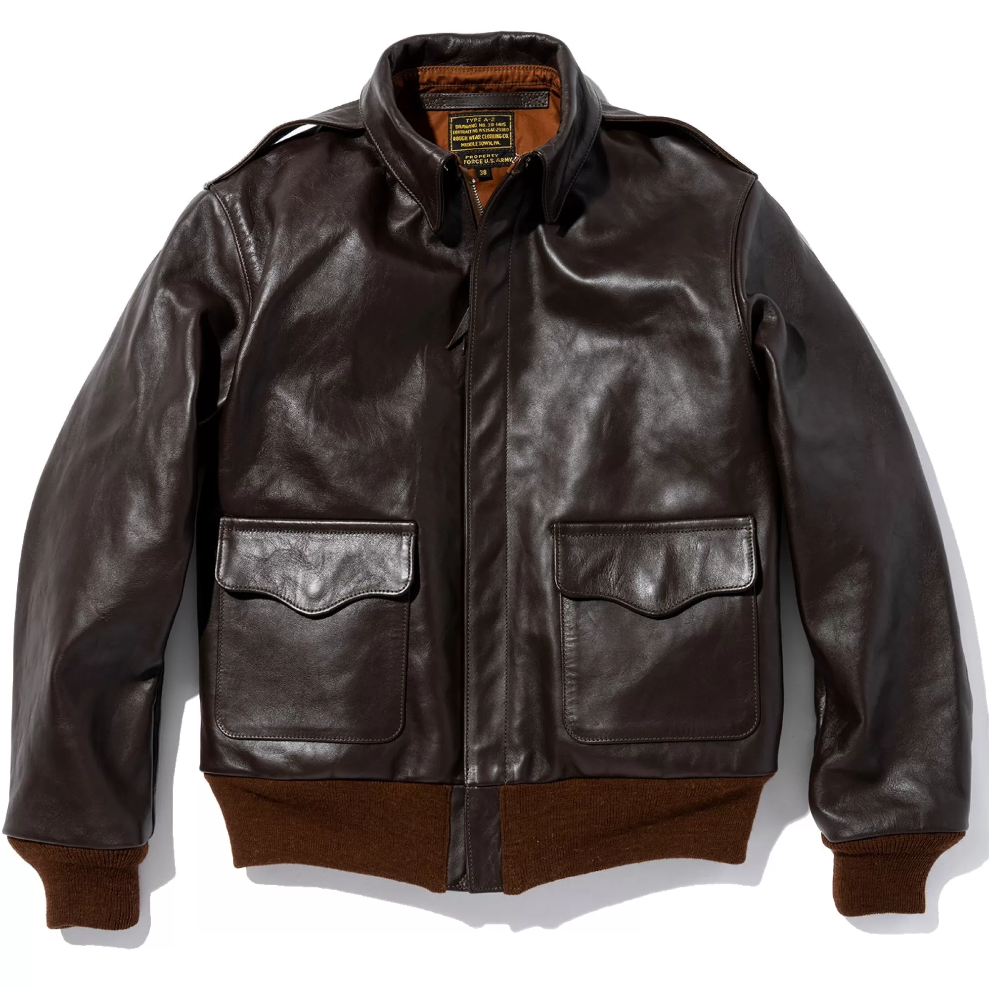 The Real McCoy's Leather^Type A-2 Rough Wear Clothing Co. 051 Seal Brown