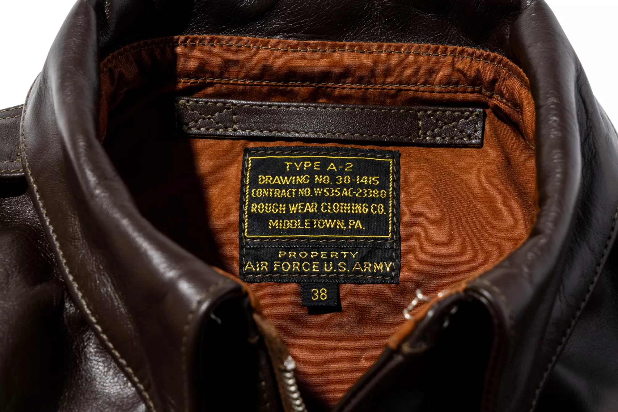 The Real McCoy's Leather^Type A-2 Rough Wear Clothing Co. 051 Seal Brown