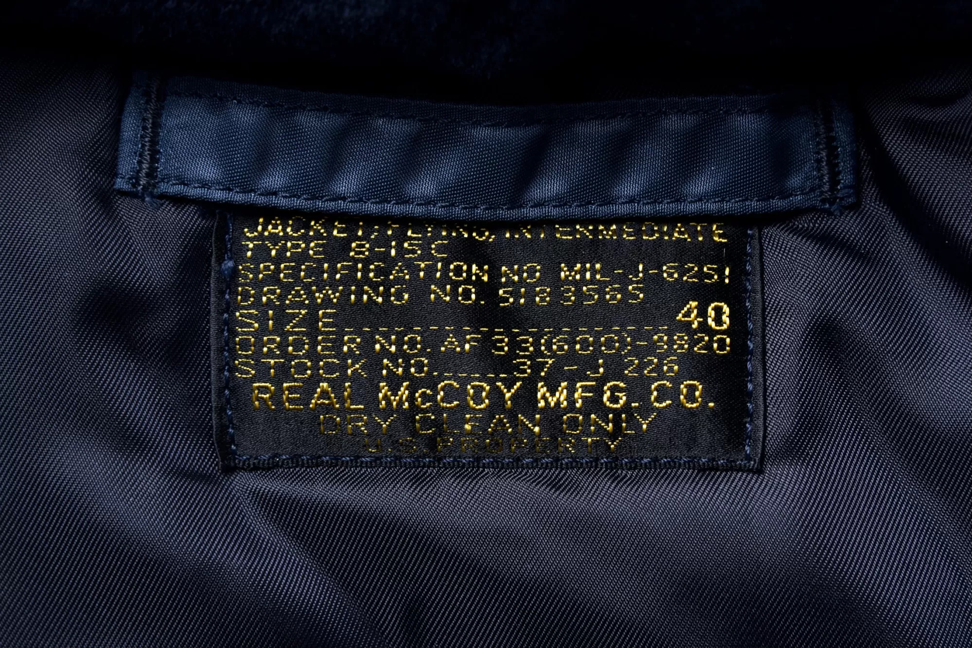 The Real McCoy's Military^Type B-15C Real Mccoy Mfg. Co./Green Ribbing 140 Navy