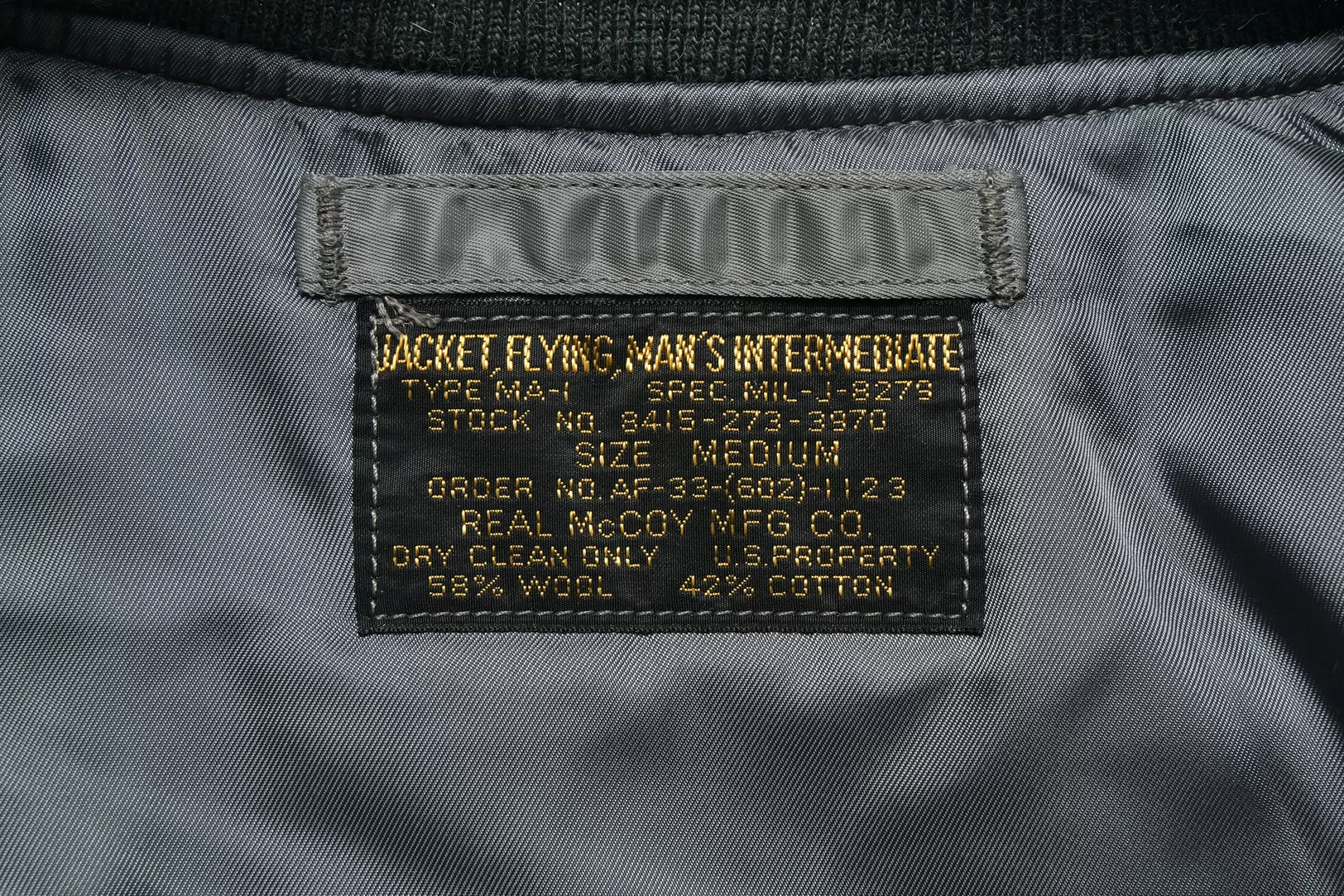 The Real McCoy's Military^Type Ma-1 Real Mccoy Mfg. Co. 027 SILVER GRAY