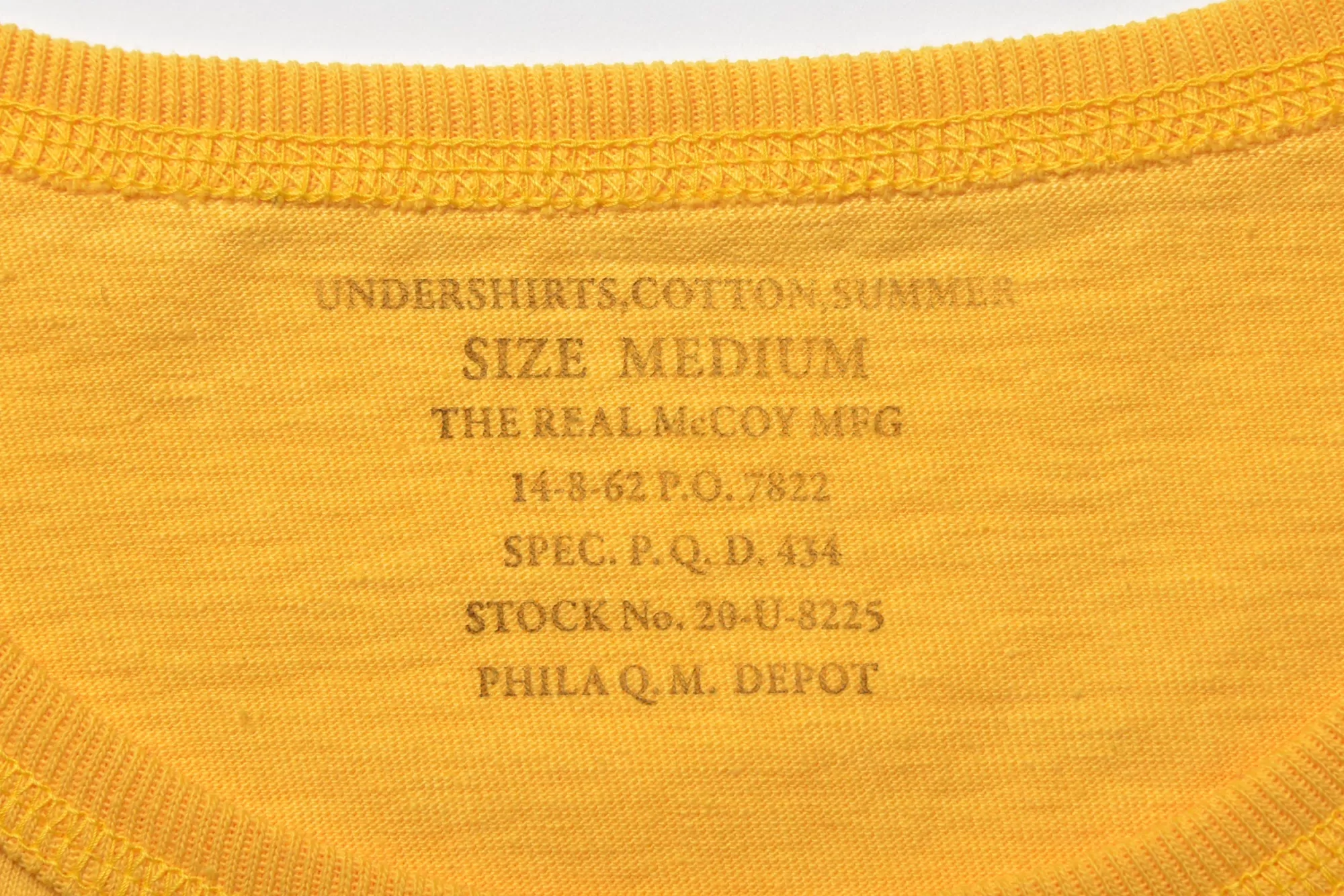 The Real McCoy's T-Shirts^Undershirts Cotton Summer 60 Yellow