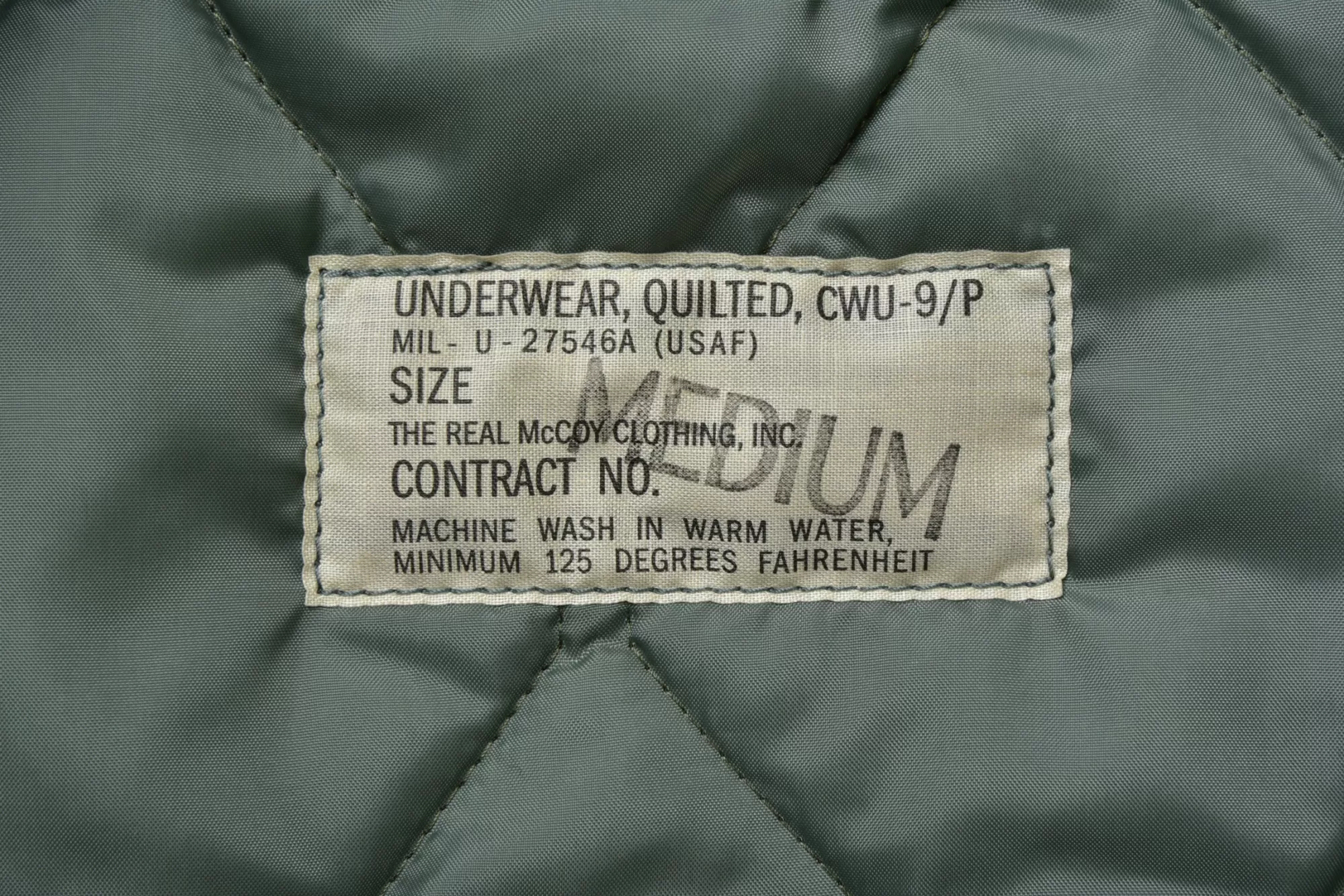 The Real McCoy's Military^Underwear Quilted Cwu 9/P Sage Green