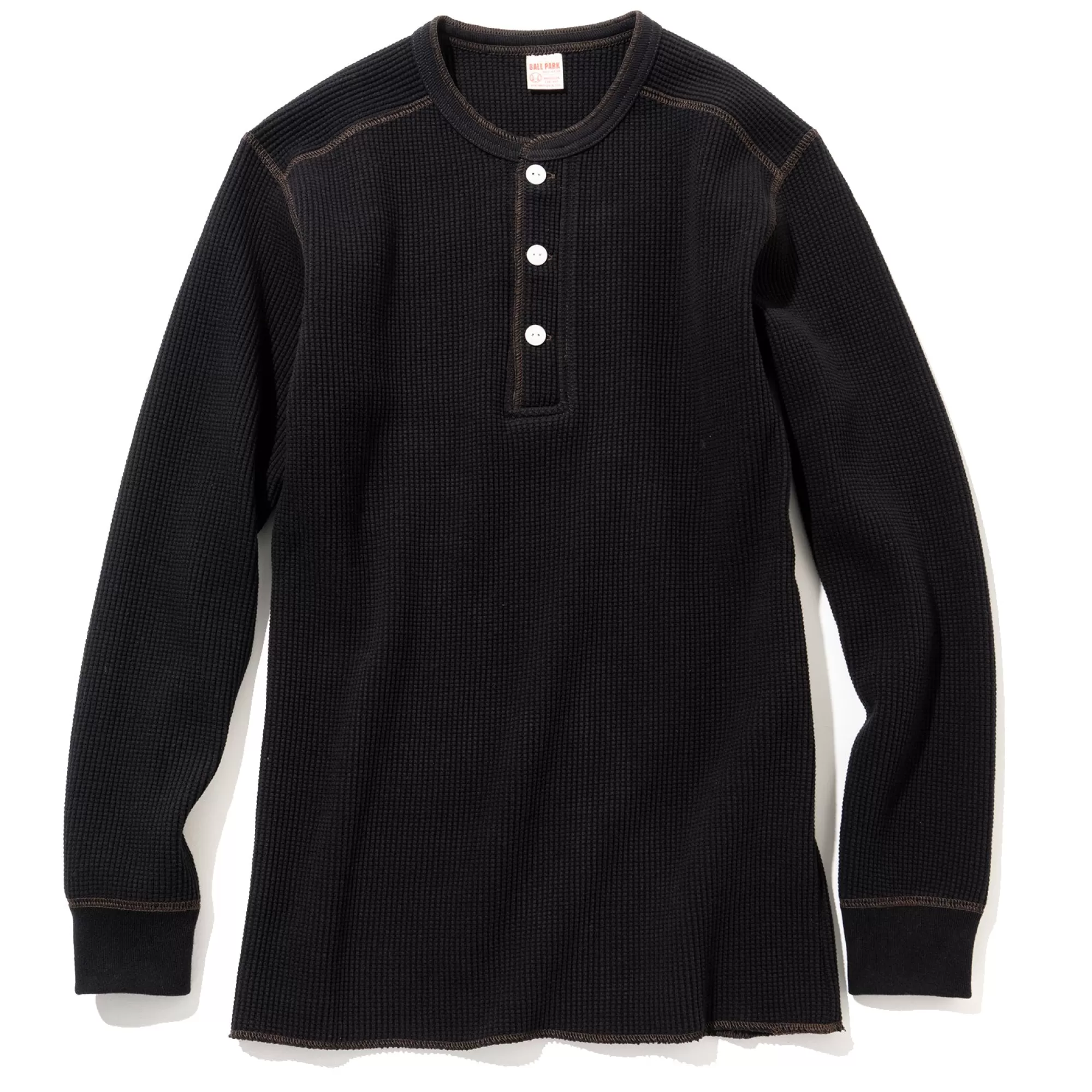 The Real McCoy's Thermal Shirts^Waffle Henley Shirt L/S 030 Black